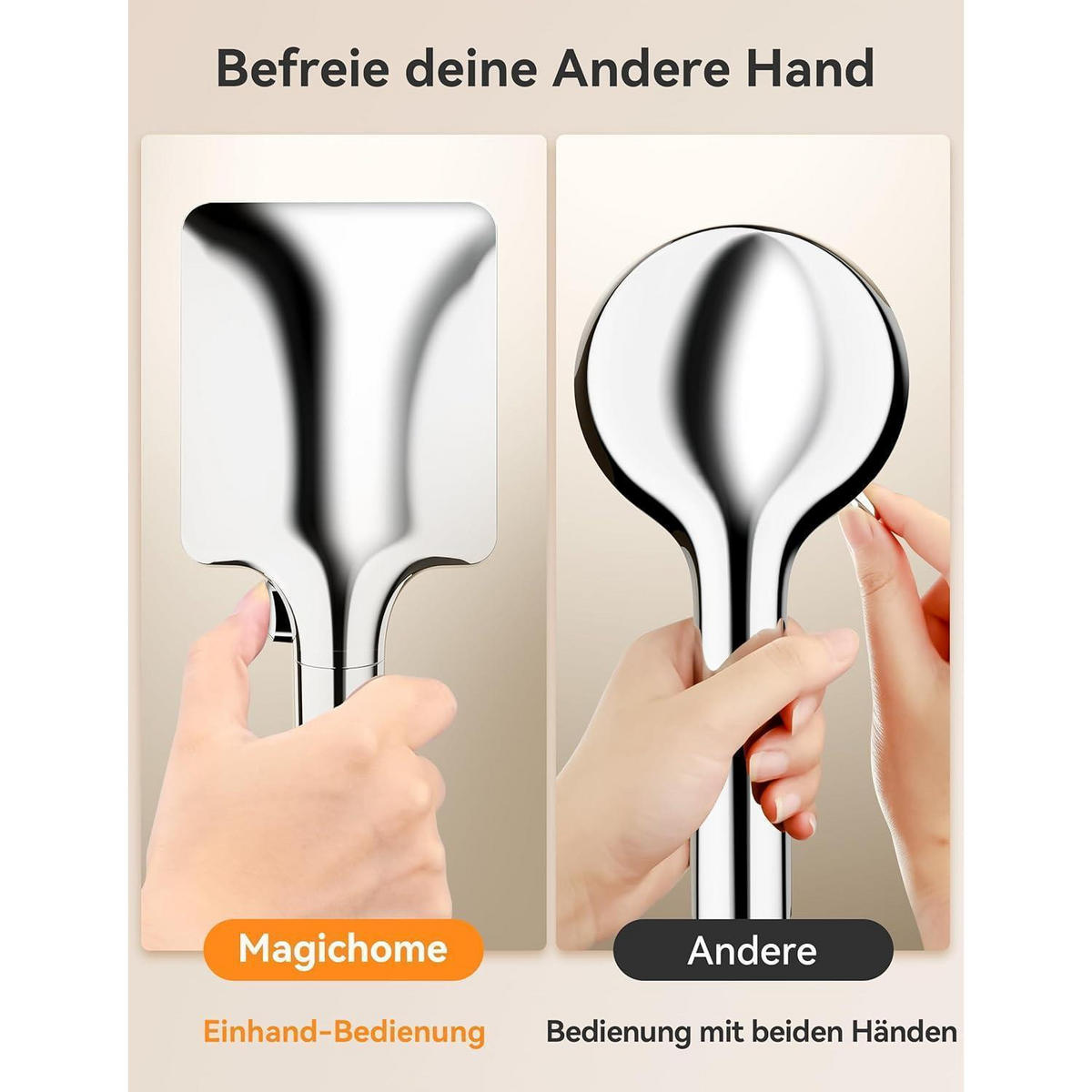 HANDBRAUSE Set mit 6 Strahlarten und 1,5M Schlauch - Silberfarben, Metall (10.5/12.7/27cm)