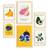 POSTER Set Mit 6 Lebensmittel Und Ernährungs Beeren Natur Und Botanikdrucke Für Innenarchitektur A3 & A4 Rahmen Aus Hellem Holz - Beige, Papier (29/3cm) - Nacnic