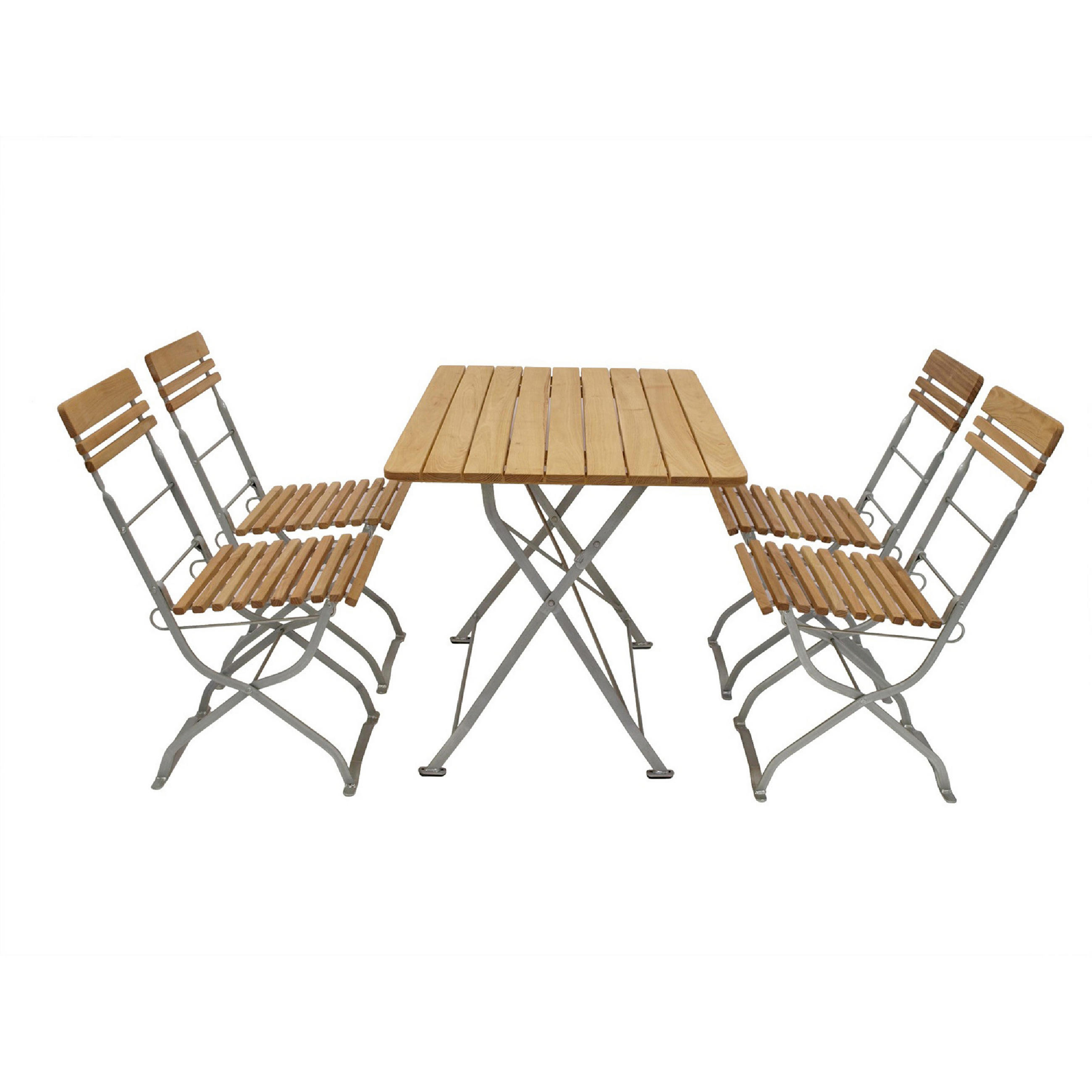 BIERGARTEN- GARTEN-GARNITUR Darwin 5-teilig, Flachstahl - Garten-Garnitur 5-teilig, Flachstahl Robinienholz -Gestell verzinkt hellgrau - Grau, Holz - TPFGarden