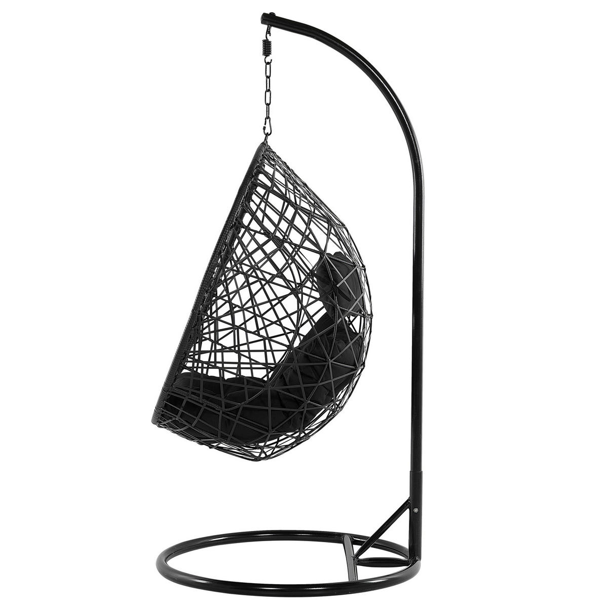 HÄNGESESSEL mit Gestell PE Rattan schwarz 96 cm Alatri - Schwarz, Kunststoff (96/200/96cm) - Beliani