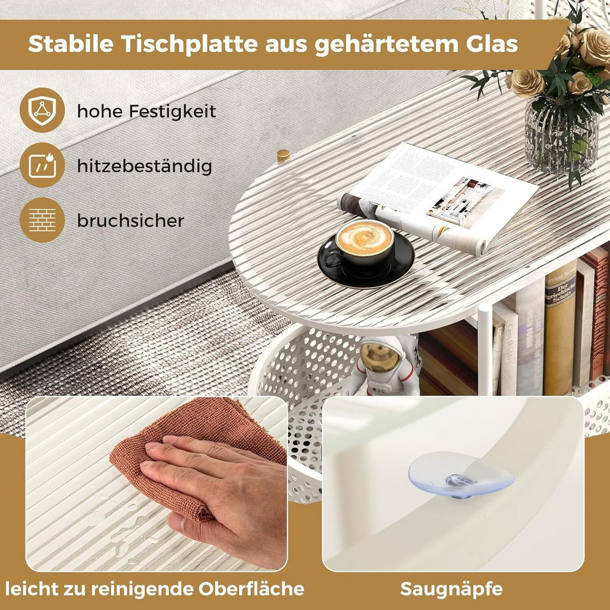 GLASTISCH 76cm Weiß - Weiß, Metall (60/40/76cm) - COSTWAY