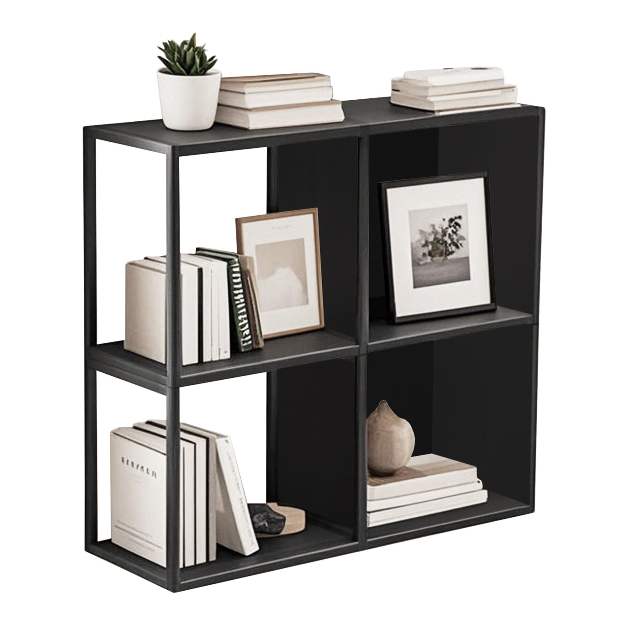 SADA NÁSTĚNNÝCH POLIČEK 4 KS Nostened - černá, kov (27.5/27.5/20cm) - [en.casa]