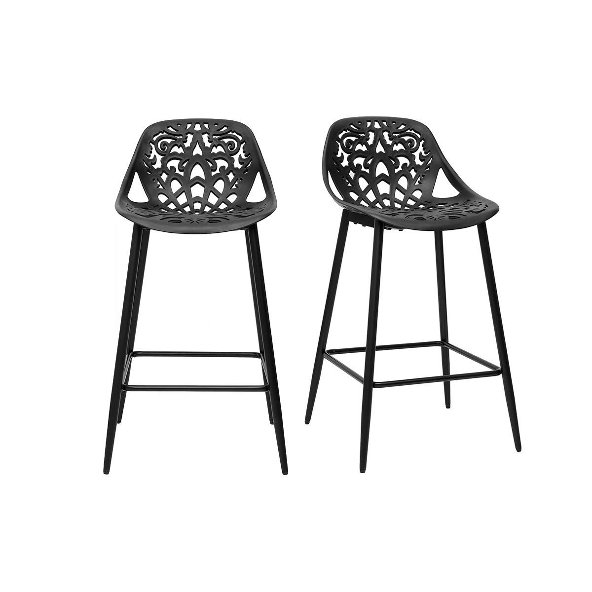 BARHOCKER Design mit schwarzem Barockmuster 66 cm (2er Set) BAROCCA - Schwarz, Kunststoff (53.5/91/48cm) - Miliboo
