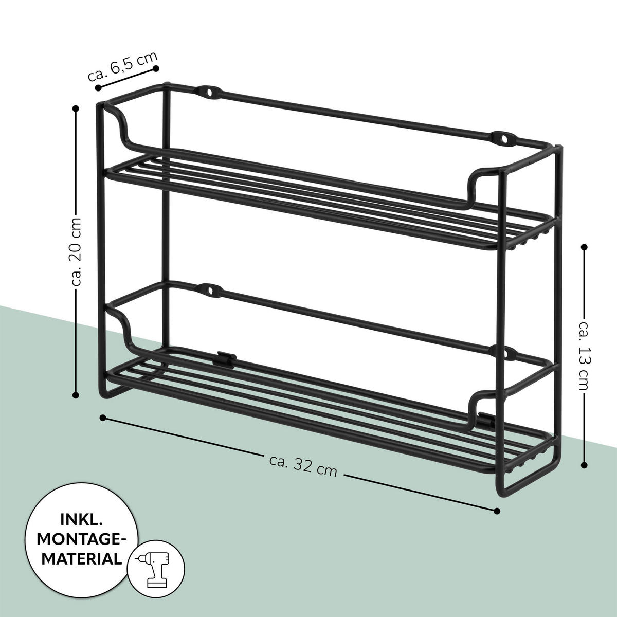 GEWÜRZREGAL, schwarz, Stahl - Schwarz, Metall (32.5/20/6.5cm) - bremermann
