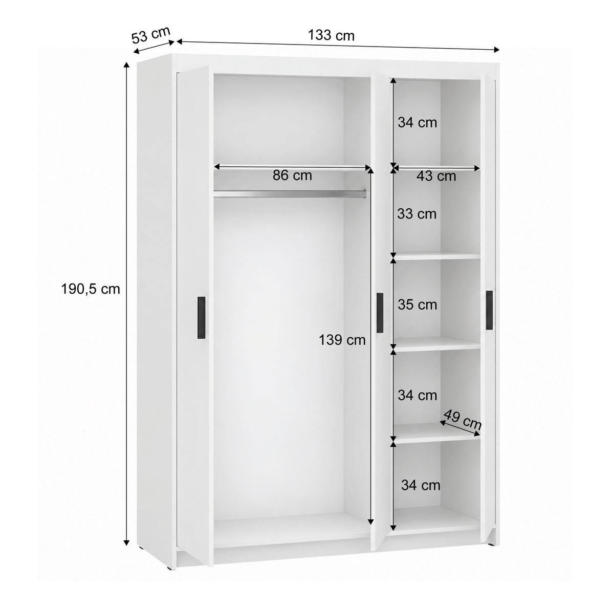 DREHTÜRENSCHRANK Elena mit 3 Türen, ohne Spiegel, Sandbeige - Sandfarben, Holzwerkstoff (130/190/53cm) - Beautysofa