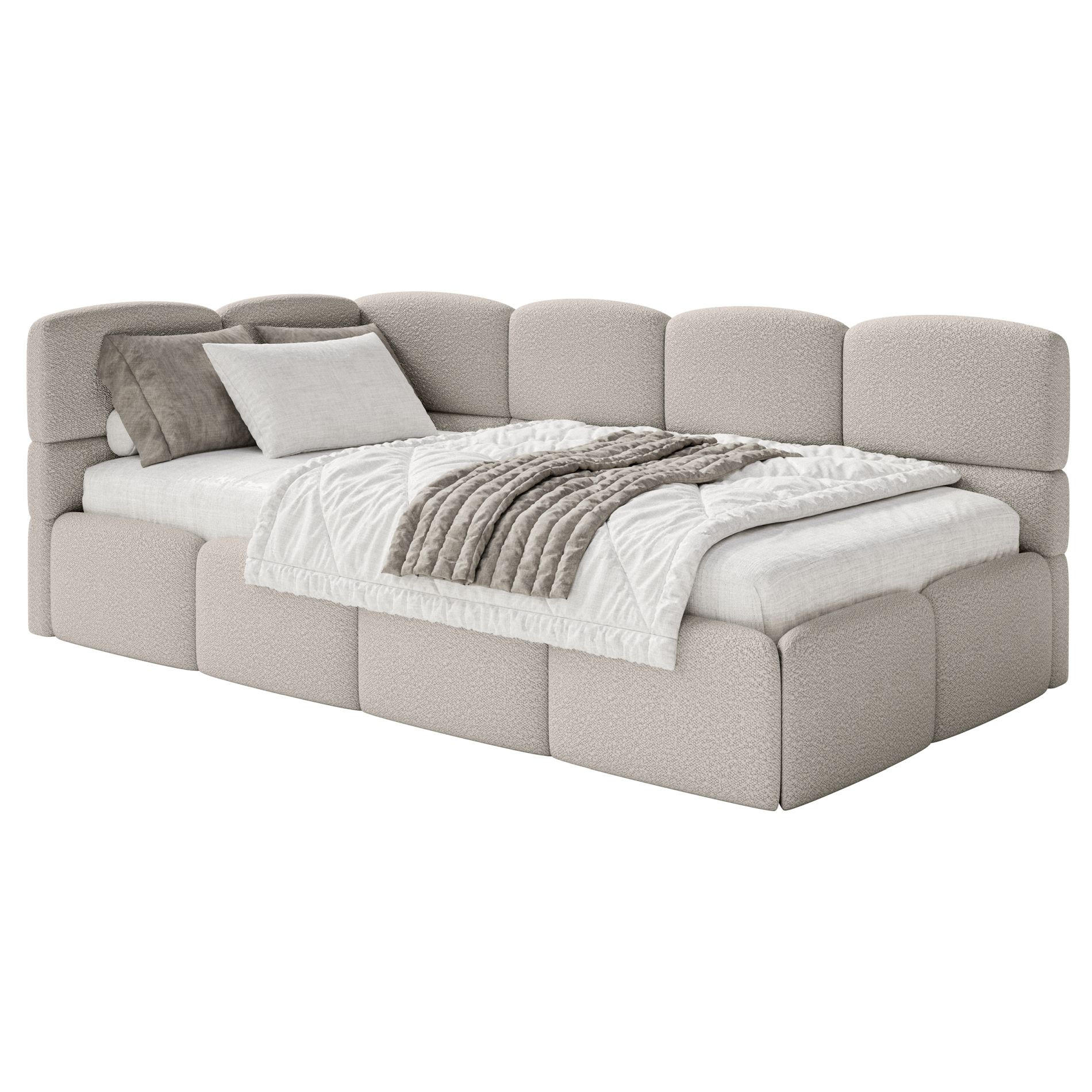 JUGENDBETT Cloudy links mit Matratze Bouclé Greige - Taupe, Kunststoff/Textil (90/200cm) - Selsey