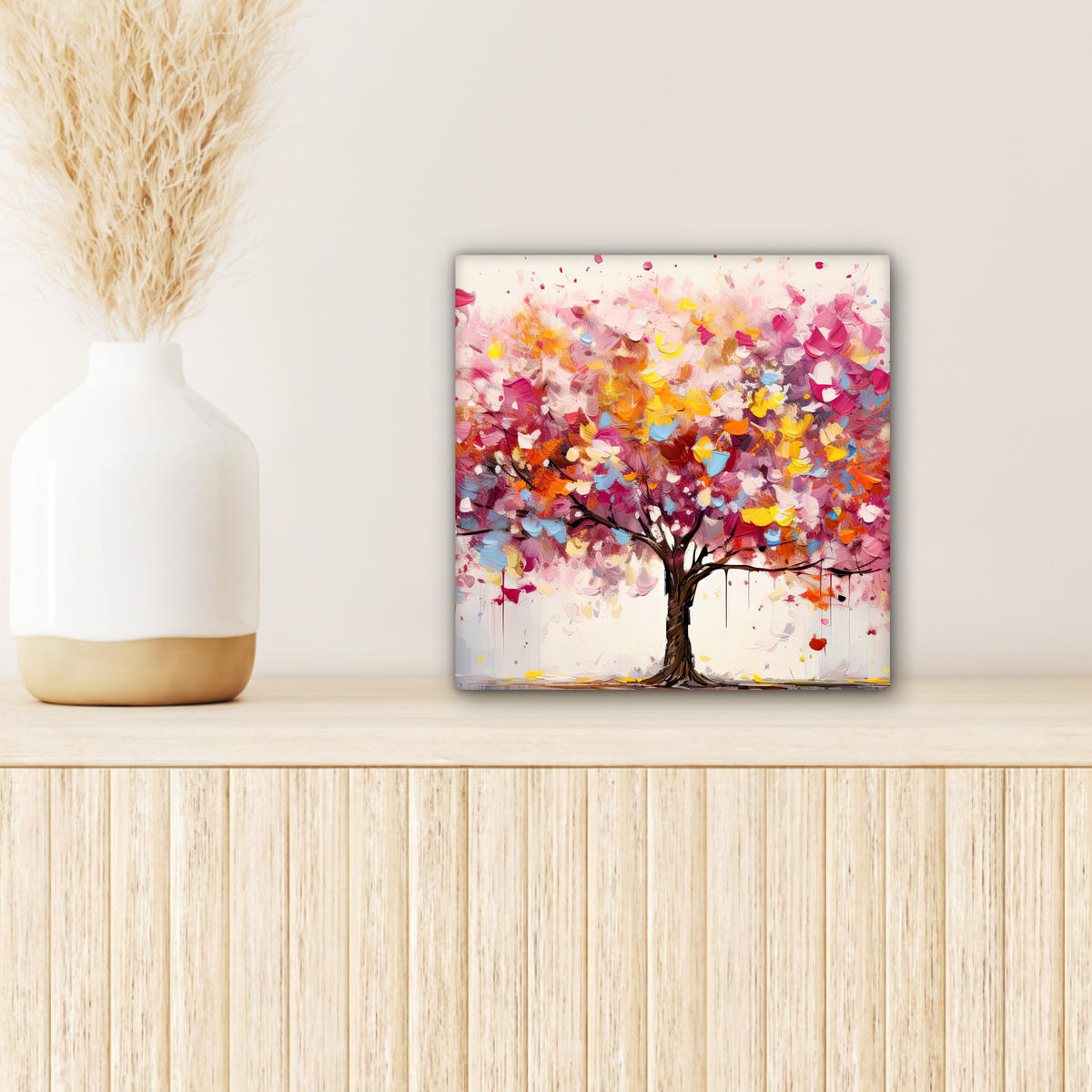 LEINWANDBILD Aquarell - Baum - Kunst - Abstrakt Deko Wohnzimmer 20x20 cm - Multicolor, Textil (20/20cm) - MuchoWow