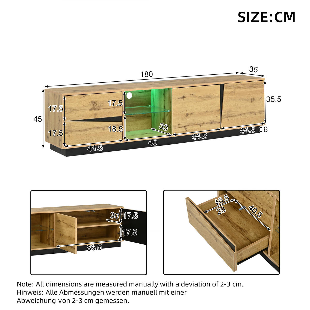 TV-LOWBOARD 170cm MDF Weiß Riffel-Optik 5 Türen Eisenfüße & Griffe - Naturfarben, Holzwerkstoff (180/45/35cm) - Urban Meuble