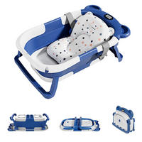 BABYBADEWANNE Tragbare zusammenklappbare, mit Thermometer und 1 weichem schwimmendem Kissen, Abflussloch, Blau - Blau, Kunststoff (67/42cm) - Kaket
