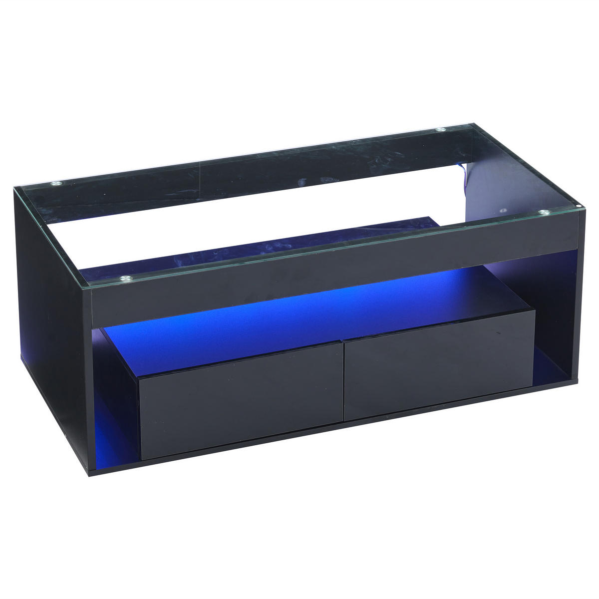 COUCHTISCH 100/50/40 cm, Schwarz, mit LED-Beleuchtung, Glasplatte und 2 Schubladen - Schwarz, Glas/Holzwerkstoff (50/100/40cm) - CHICFURN