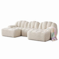 MODULARES Sofa aus granuliertem Fleece in Beige-Weiß 288x165x79 cm mit Ottoman und flexibler Aufstellung - Creme, Textil (165/288cm) - IVMEU