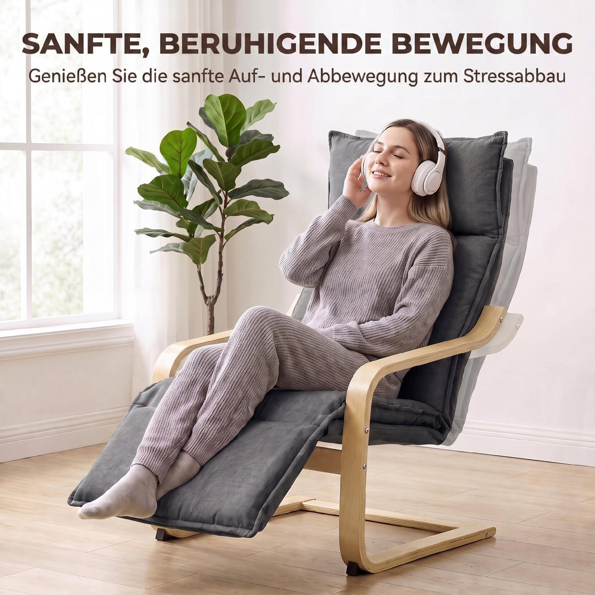 SESSEL Polyester Dunkelgrau - Dunkelgrau/Schwarz, Birkenholz/Holzwerkstoff (67/105/90cm) - HOMCOM