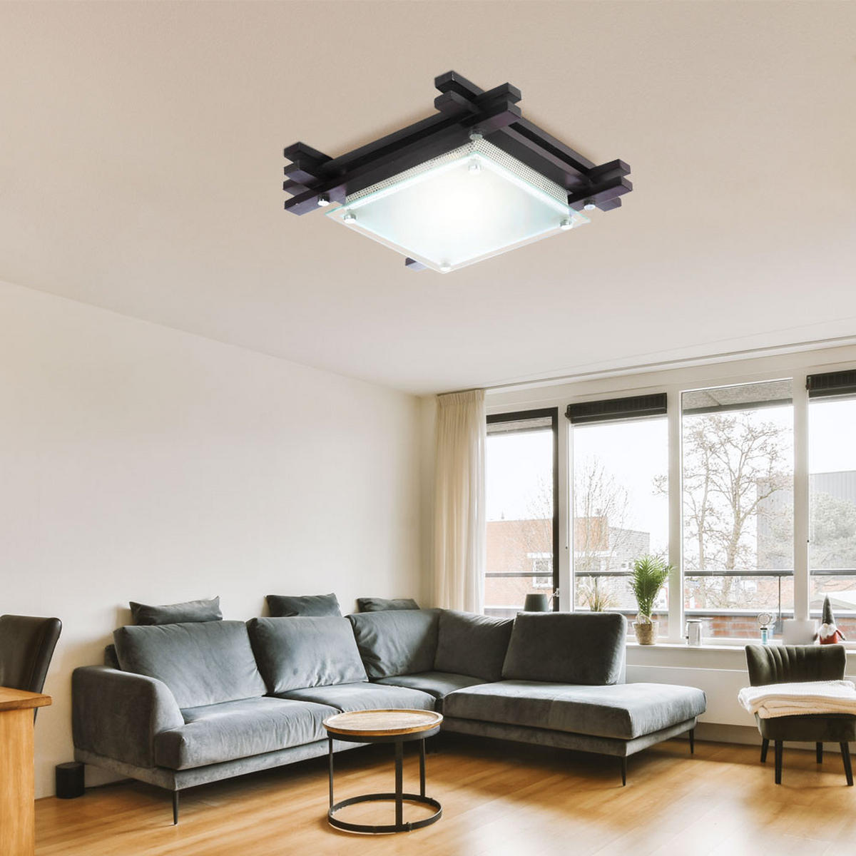 LED DECKENLEUCHTE EDISON Weiß Holz - Weiß, Holz (27/27/8.5cm) - Globo Lighting