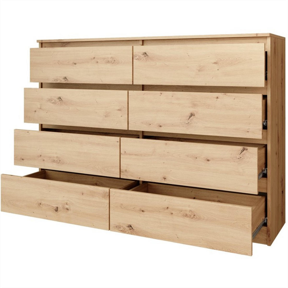 KOMMODE Look 120 cm mit acht Schubladen, eiche Artisan - Eiche Artisan, Holzwerkstoff (120/93/33cm) - Beautysofa