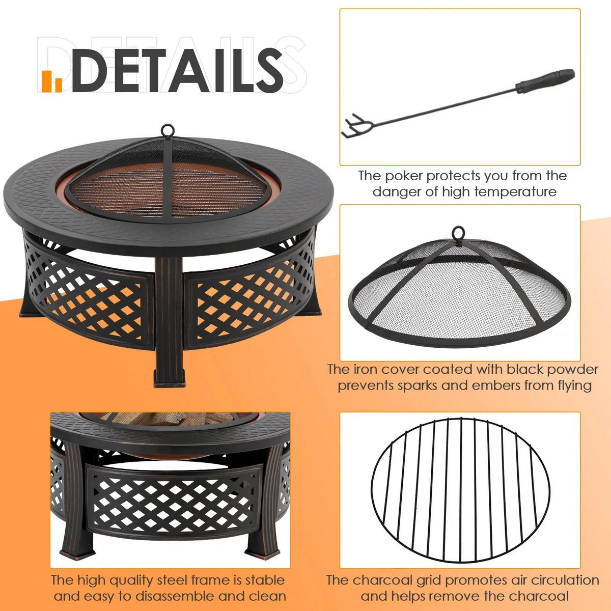 FEUERSCHALE Ø81 cm mit Grillrost & Funkenschutz Schwarz - Schwarz, Metall (81/81cm) - Kaket