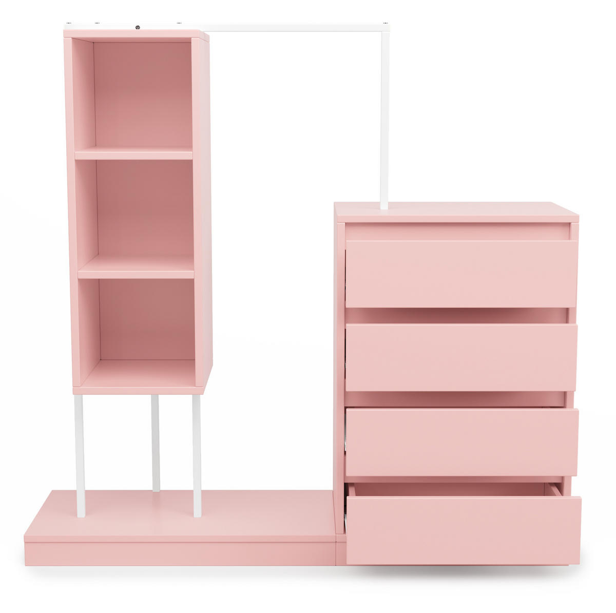 KLEIDERSCHRANK aus Spanplatte 40x100x135 cm Weiß/Rosa mit 4 Schubladen, 3 offenen Fächern und Kleiderstange - Pink, Holzwerkstoff (140/135/40cm) - Modfu