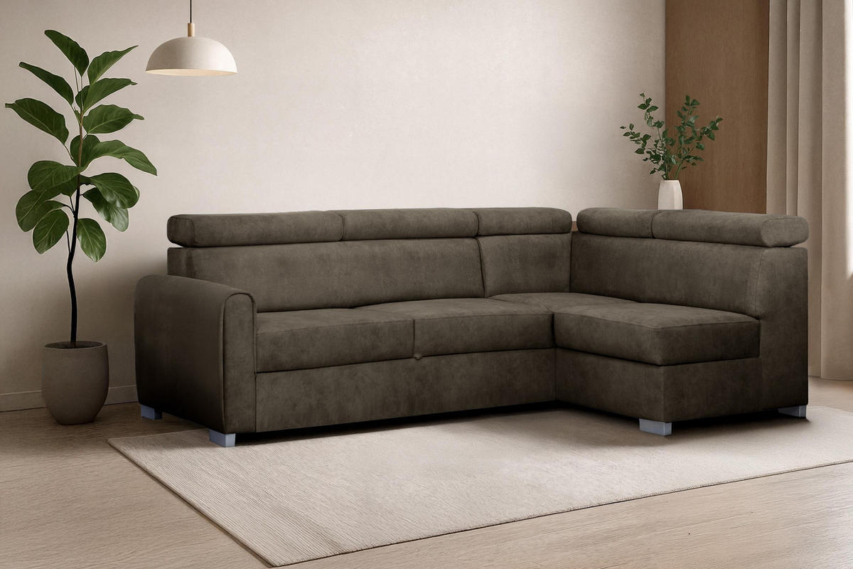 ECKSOFA Covo Braun, Gestepptes Ecksofa, rechte seite - Braun, Holzwerkstoff (253/156cm) - Bettso