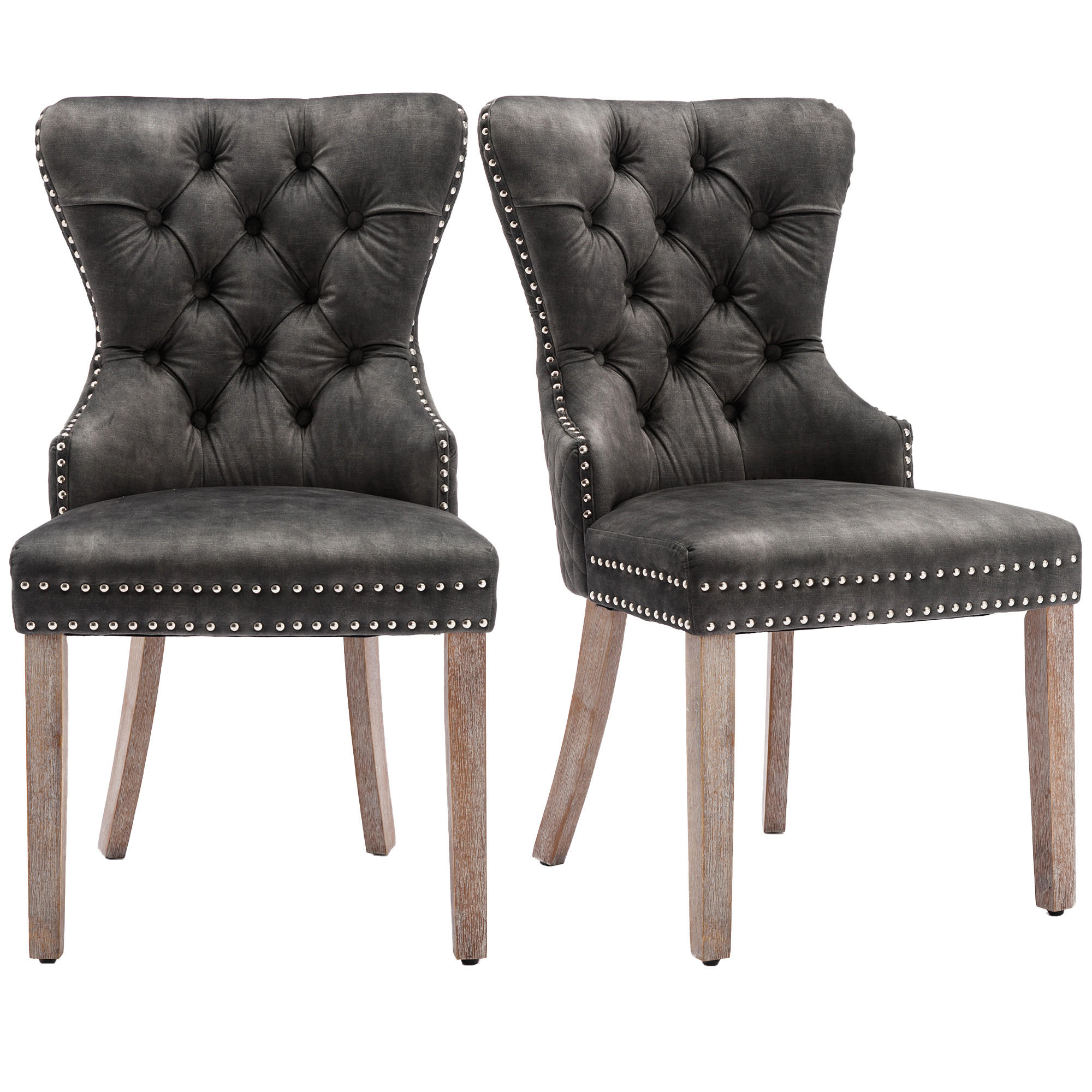 POLSTERSTUHL 2er-Set mit Massivholzbeinen, höhenverstellbar und Türklopfer-Design, heller grau - Grau, Textil (53/95/46.5cm) - Luhomfu