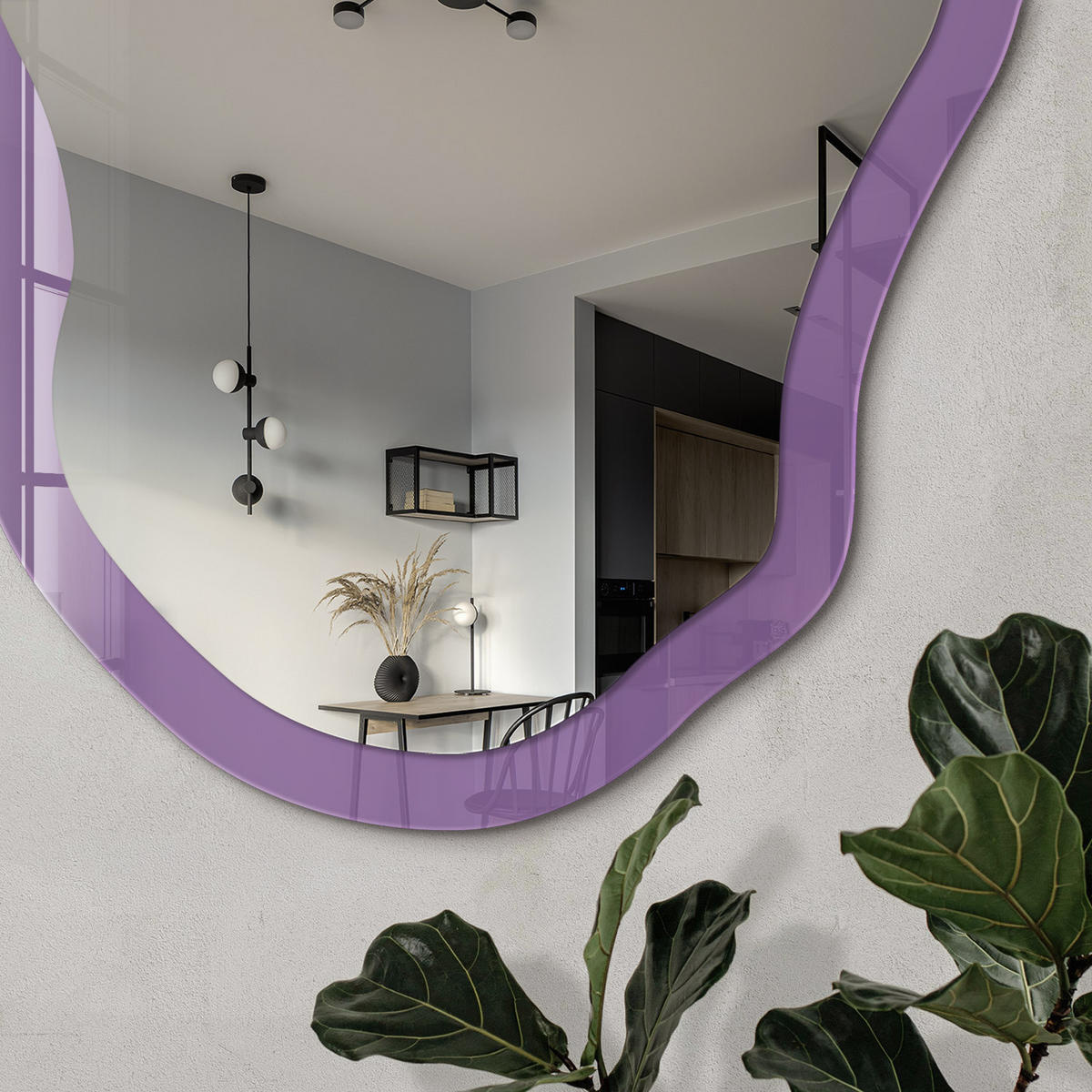 SPIEGEL 90x45 cm asymmetrisch mit Druck - Violett - Transparent, Glas (45/90/0.4cm) - TULUP
