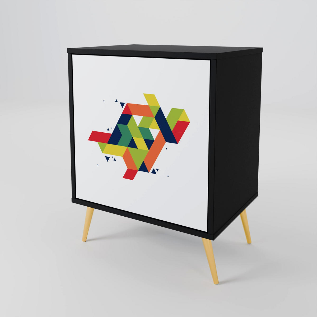 SIDEBOARD FUTURE SIGN, Schwarz, 57,5x42x67,5 cm, Schwarze Metall-Rahmenfüße - Multicolor/Schwarz, Holzwerkstoff/Metall (57.5/67.5/42cm) - SpaceRebels