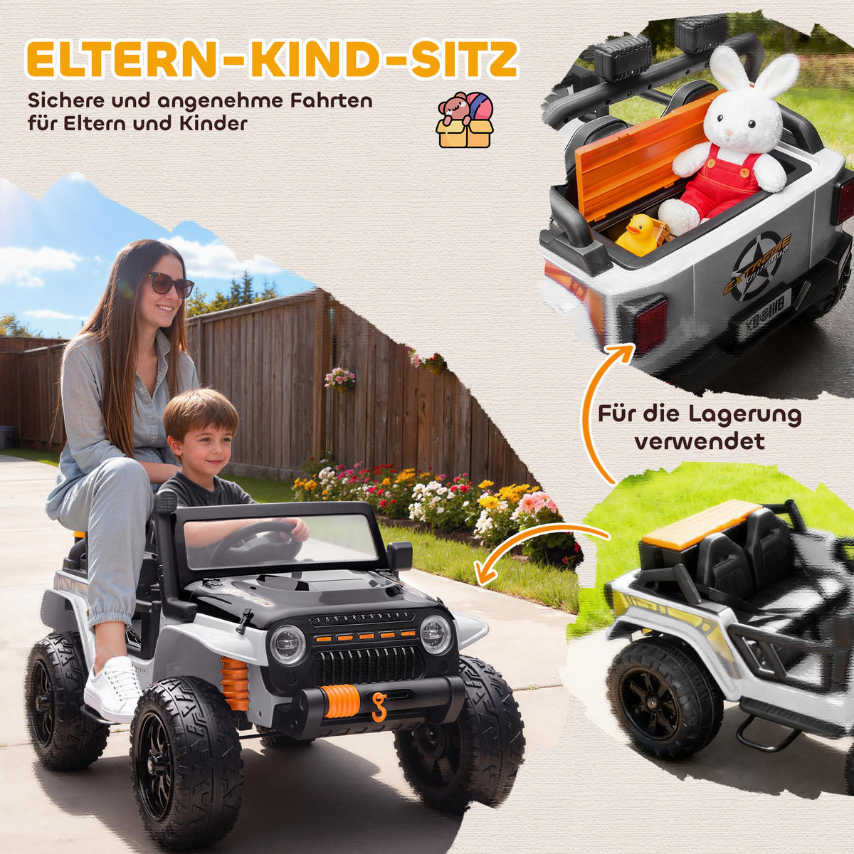 KINDER Elektroauto 12V Kinderauto Elektrisch mit Fernbedienung 2 Motor Hupe LED - Weiß, Metall (123.5/70.3/71.3cm) - AIYAPLAY