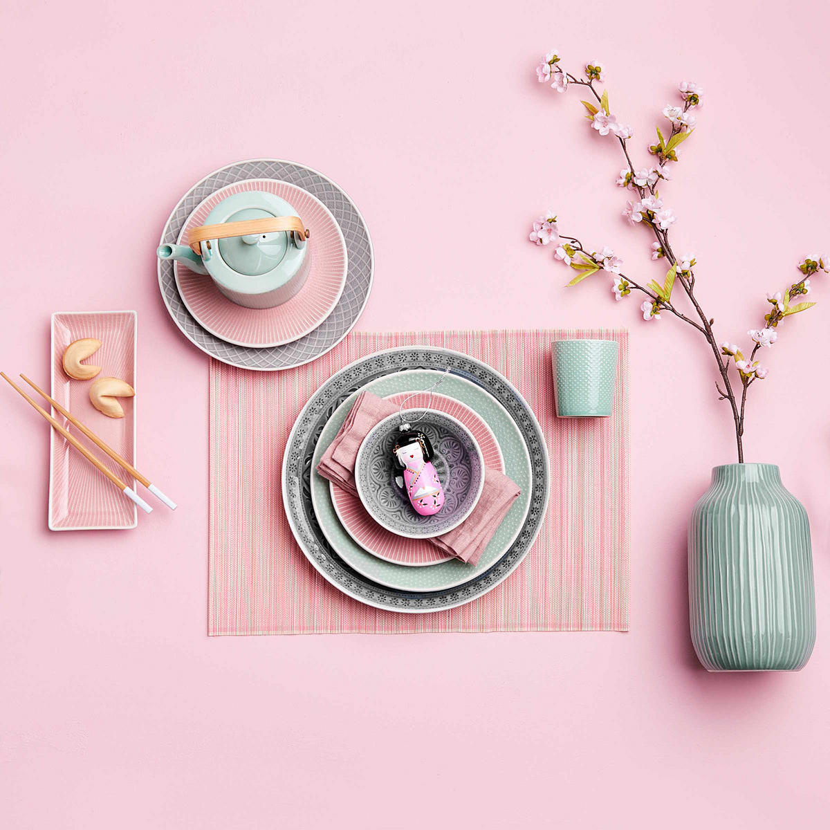 VASE Hanami - Pastellgrün, Stein (24cm) - Butlers