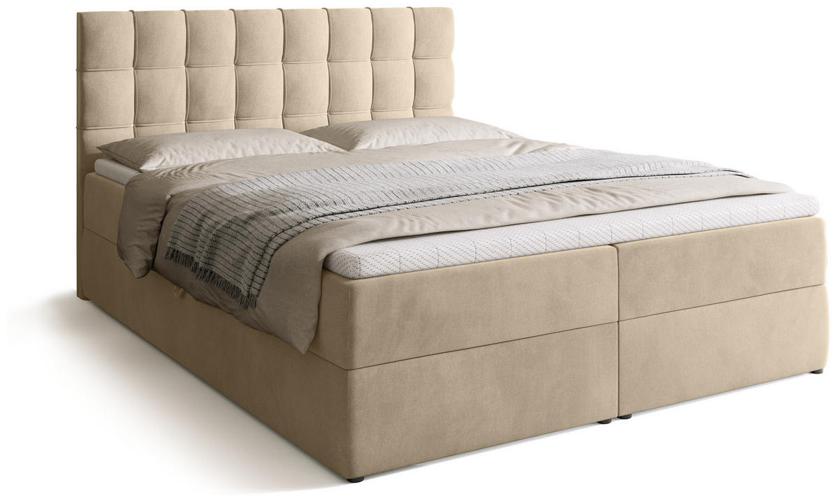 BOXBETT Detroit mit Topper 160/200 Beige - Beige, Holzwerkstoff/Textil (160/200cm) - Bromarkt