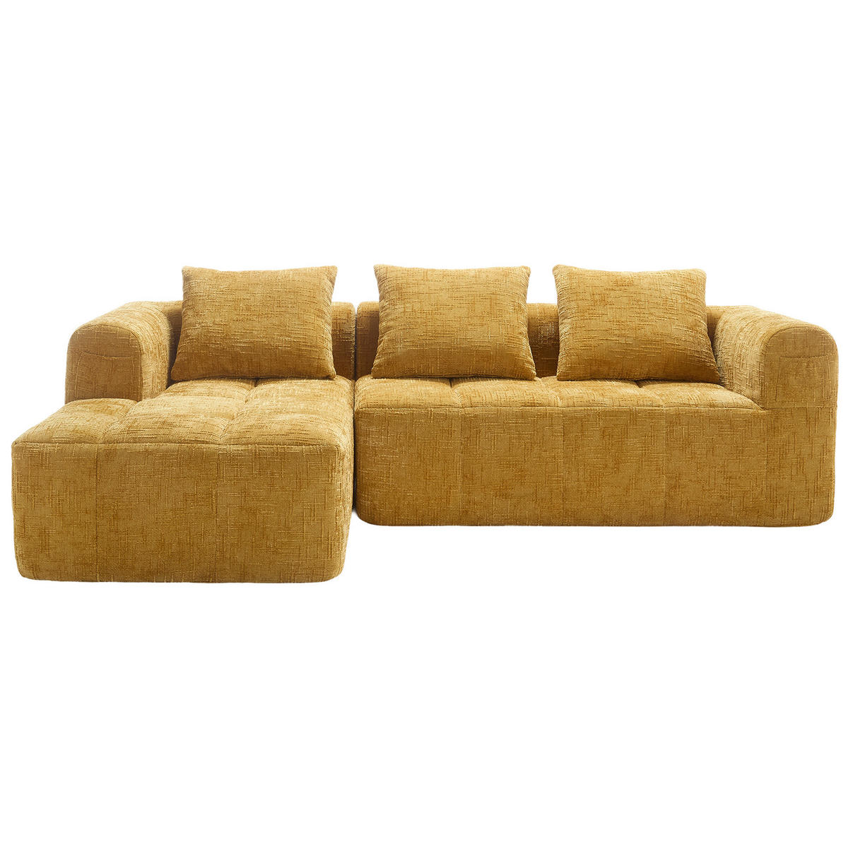 ECKSOFA 250/158/60 cm gelb aus Chenille mit Chaiselongue und Seitentaschen - Gelb, Textil (250/158cm) - OKWISH