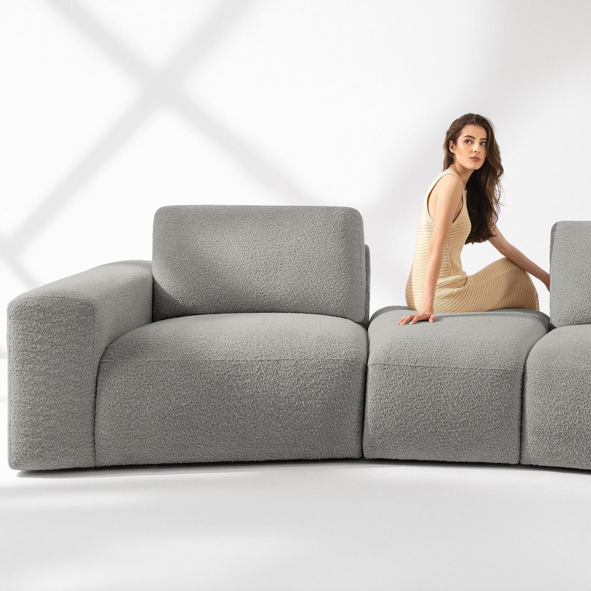 4-SITZER ECKSOFA ZUCCO Boucle rechts, Hellgrau - Hellgrau, Textil (350/84/105cm) - KONSIMO®