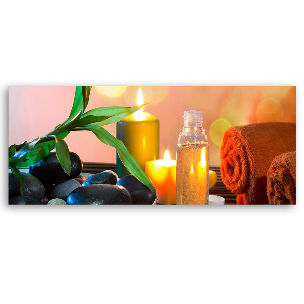 WANDBILD zen blatt steine kerze - Multicolor, Textil (90/30cm) - Feeby