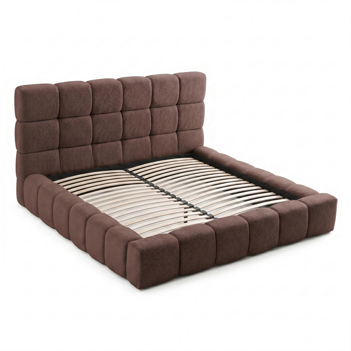 POLSTERBETT AMITY MAXI 160x200 cm in Terrakotta, gepolstertes Kopfteil, Lattenrost, Bettkasten, Bouclé-Stoff - Terracotta/Naturfarben, Holz/Textil (160/200cm) - Muffo