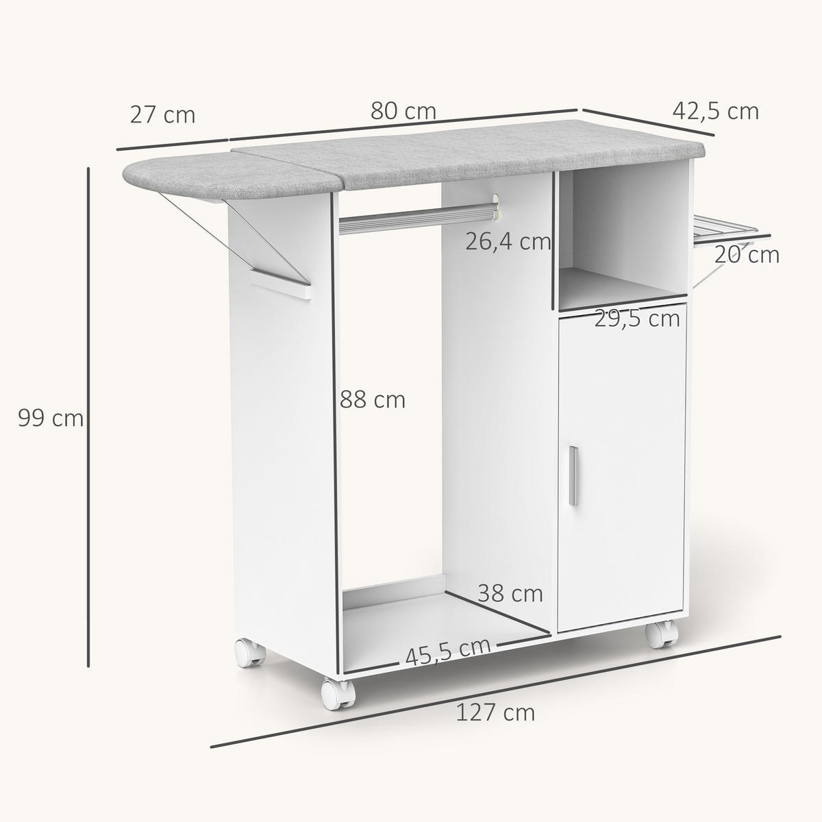 BÜGELBRETTSCHRANK Weiß 1 Stück - Weiß, Holzwerkstoff (42.5/99/127cm) - GiPP