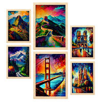 POSTER Set Mit 6 Weg Im Ölgemälde Stil A3 & A4 Rahmen Aus Hellem Holz - Beige, Papier (29/3cm) - Nacnic