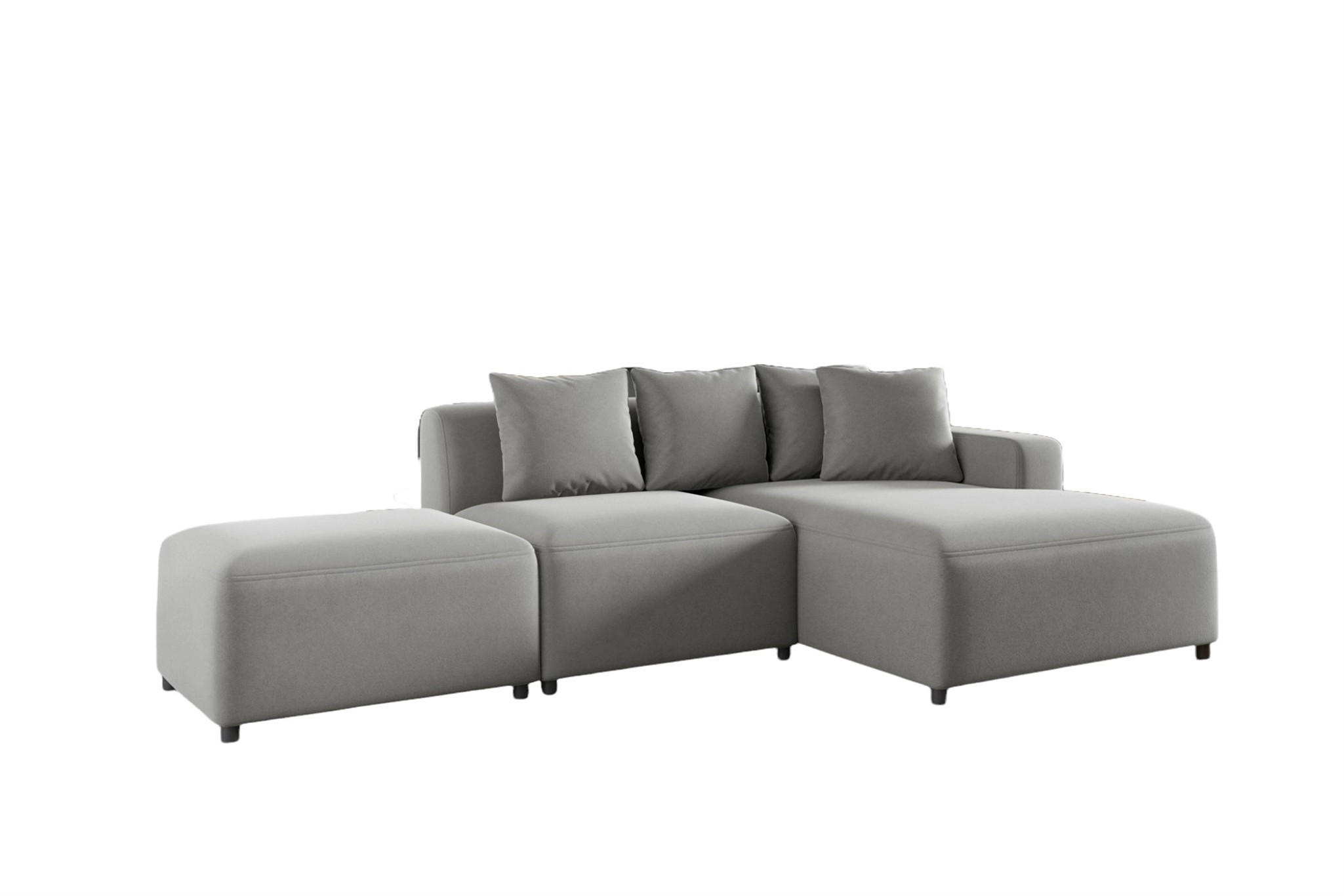 ECKSOFA Megan Xs In Stoff Salvador - Hellgrau, Holzwerkstoff/Textil (304/165cm) - Fun Möbel