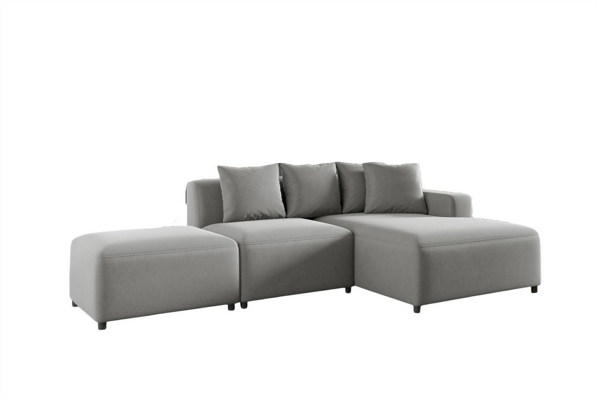 ECKSOFA Megan Xs In Stoff Salvador - Hellgrau, Holzwerkstoff/Textil (304/165cm) - Fun Möbel