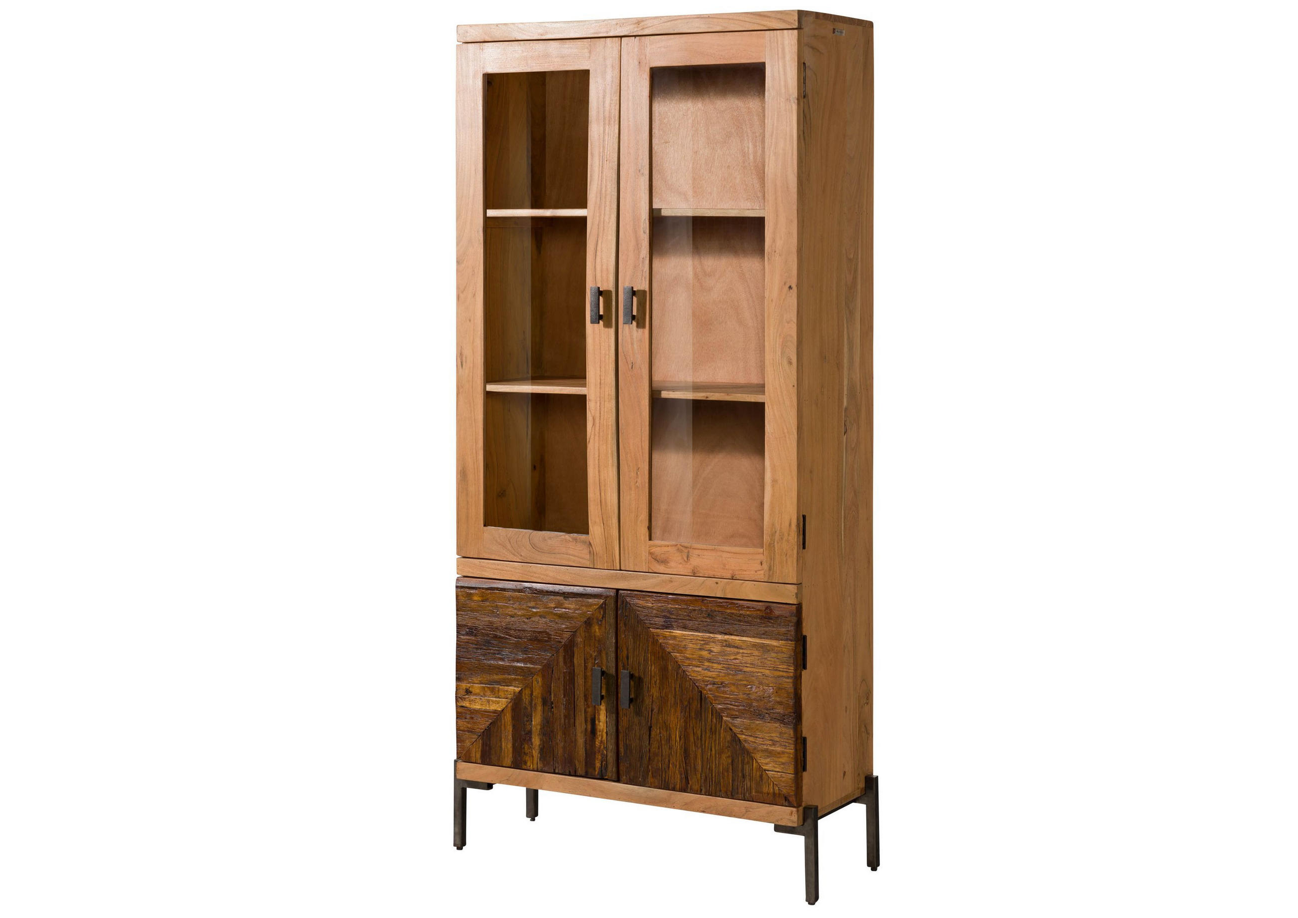 VITRINE Altholz 90x40x198 natur lackiert LYON #160 - Braun, Holz (90/198/40cm) - Massivmoebel24