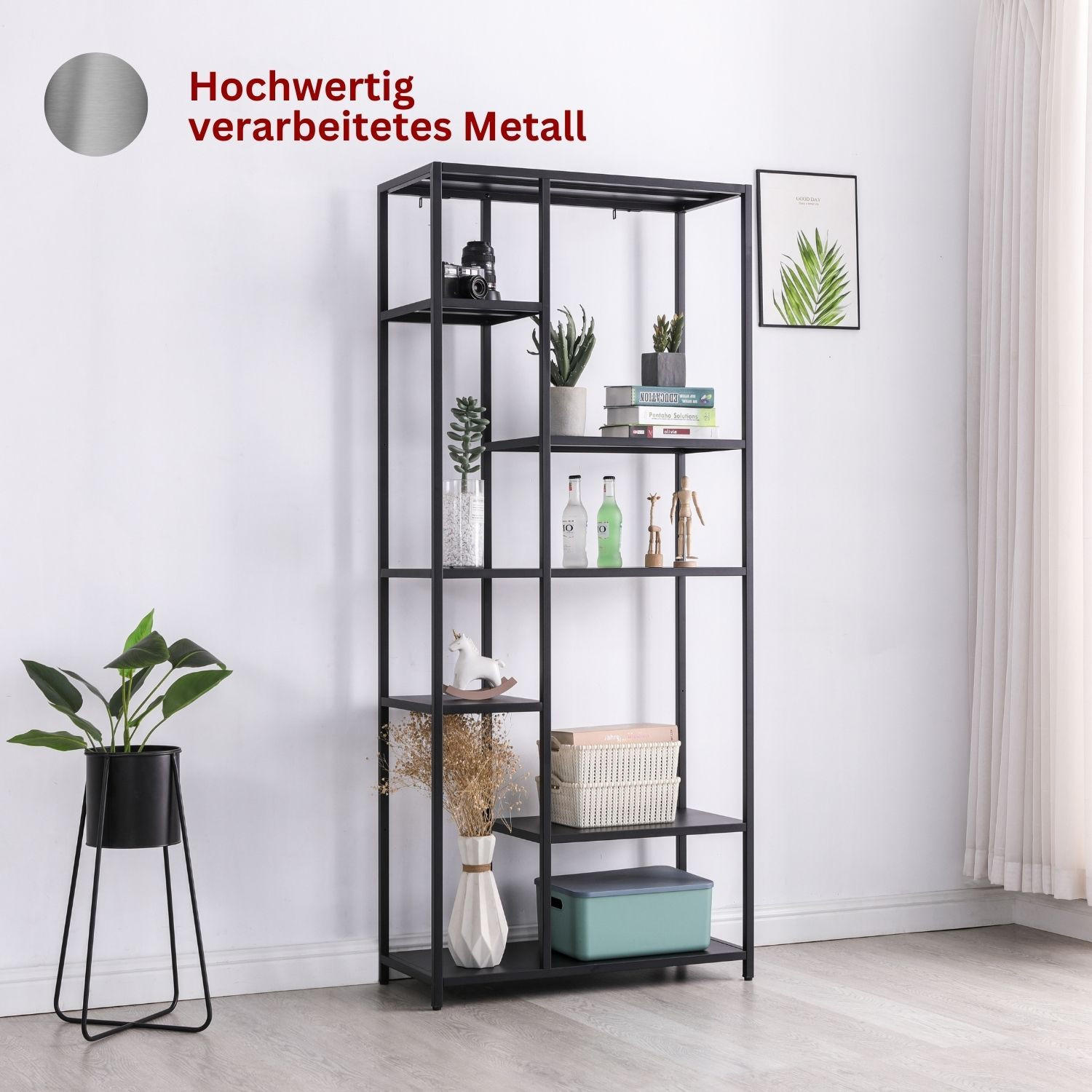 REGAL CHICAGO XXL Metall 6 Ablageflächen 80/35/185 cm in Schwarz - Schwarz, Metall (35/185/80cm) - Coemo
