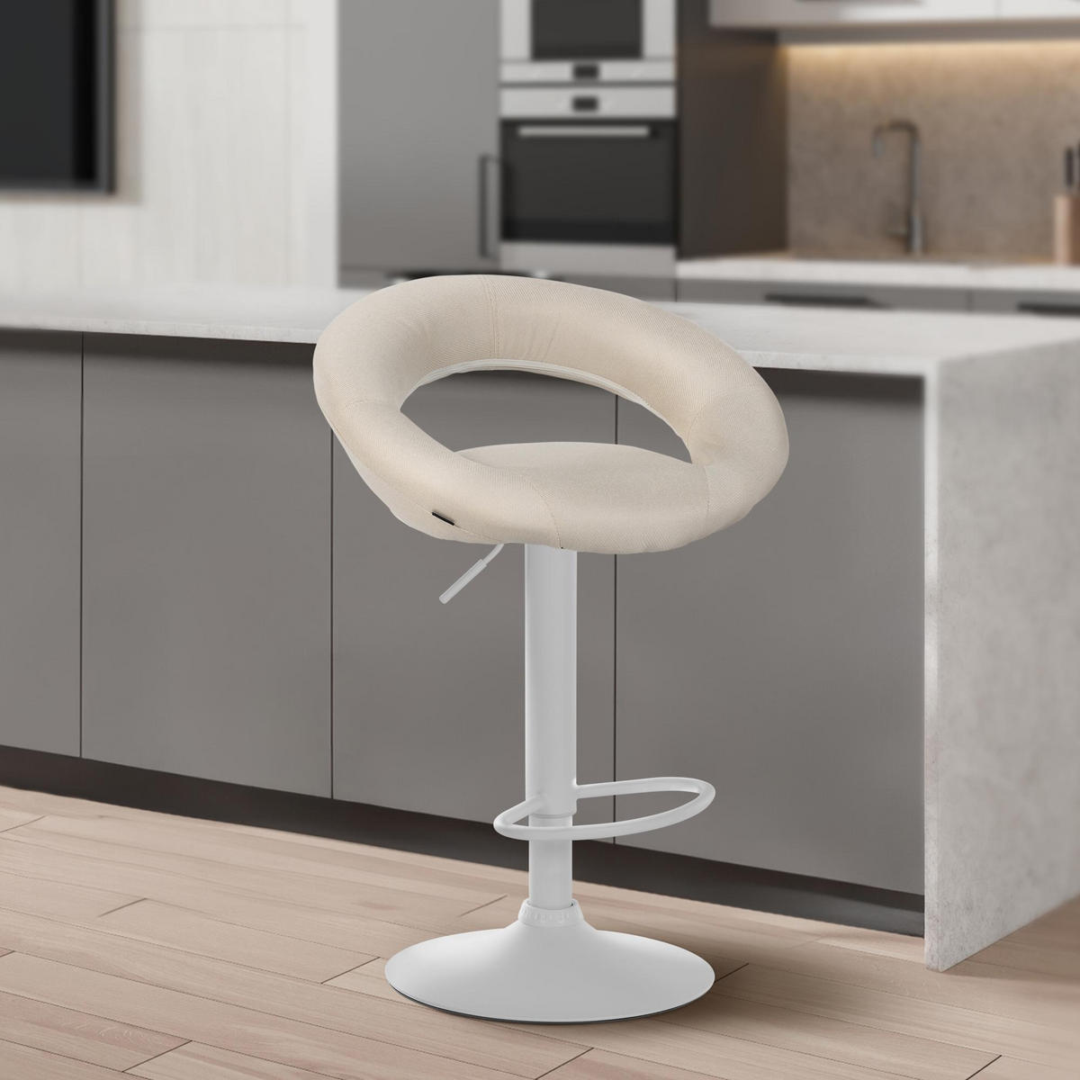 BARHOCKER 2er Set Stoff creme - Creme/Weiß, Textil/Metall (52/77/47cm) - CLP