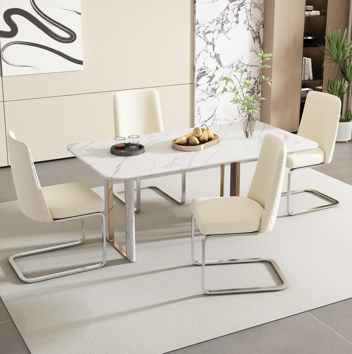 ESSZIMMERSTUHL mit Rautendesign 2er-Set Samt Beige - Beige, Metall (45/88/52cm) - Meubliv
