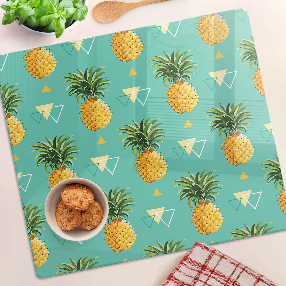 GLASPLATTE 60x52 cm Ananas - Gelb, Glas (60/0.4/52cm) - TULUP