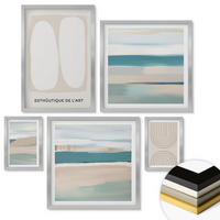 WANDBILDER 5er Set - 50x50 cm & 20x30 cm & 40x60 cm Silberner Rahmen - Abstrakte blaue Landschaften - Silberfarben, Kunststoff (40/60cm) - ArtPrintCave