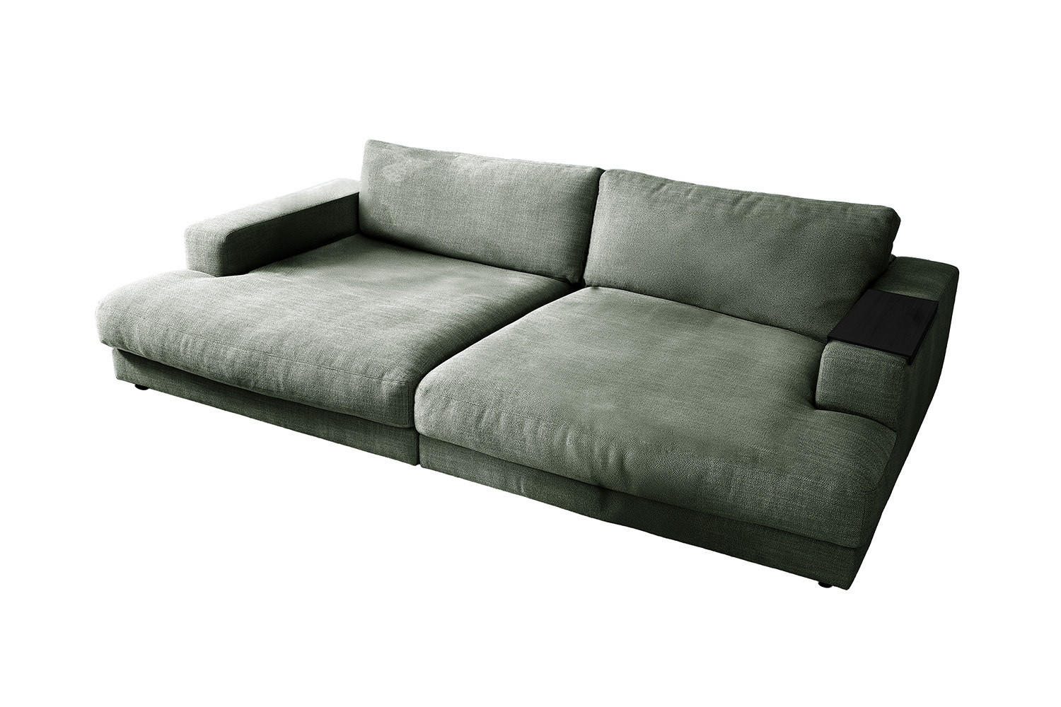 BIG SOFA MIT TABLETT MADELINE Grün Webstoff - Schwarz/Olivgrün, Kunststoff/Textil (290/85/170cm) - KAWOLA