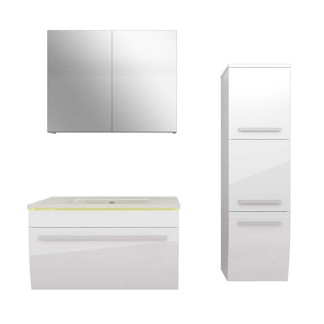 BADMÖBEL Set Gently 3 V2-R Weiß Badezimmermöbel Badspiegel Waschtisch 80 cm ohne LED-Beleuchtung - Weiß, Glas/Kunststoff (46/40/80cm) - AcquaVapore by Sandra Jentho
