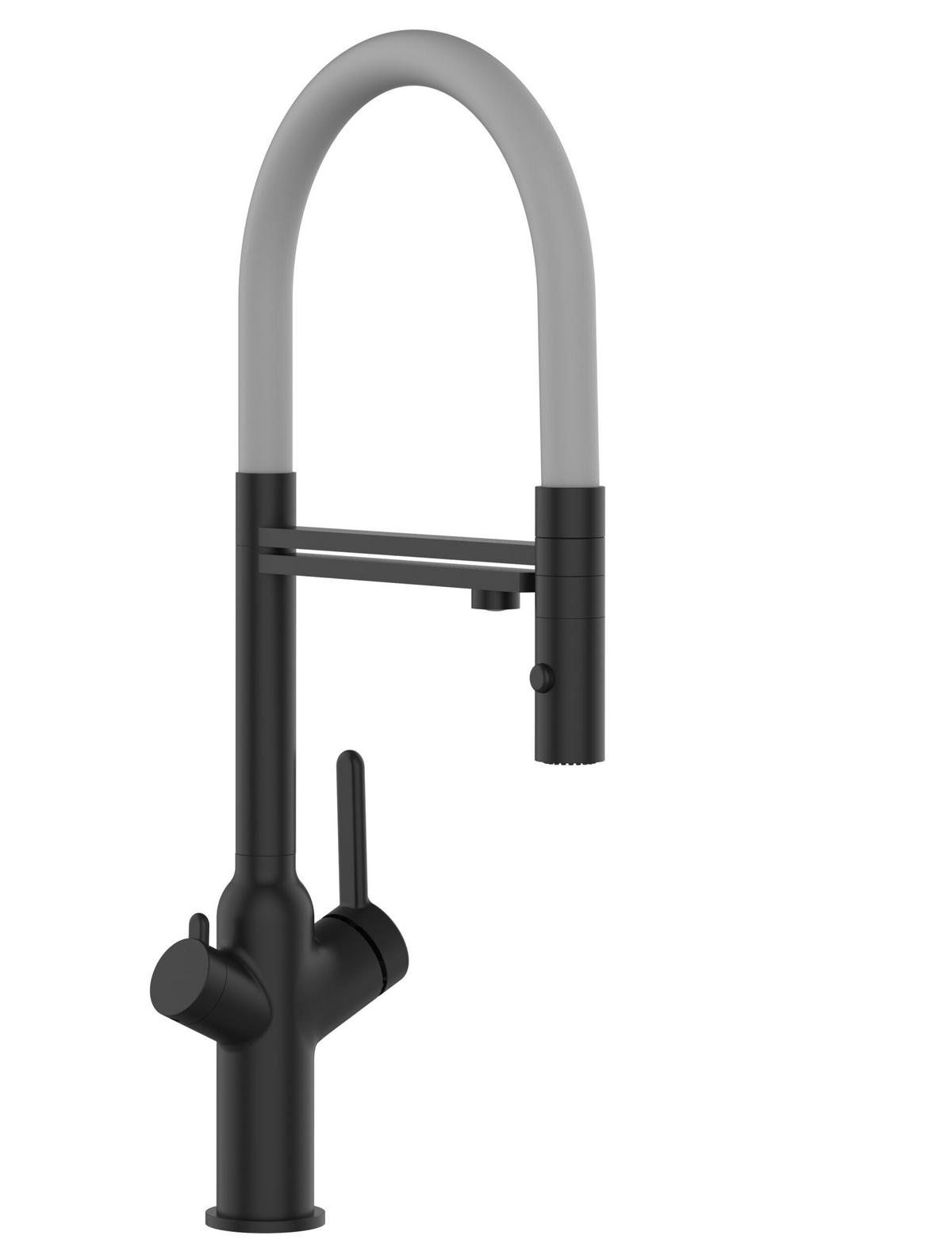 4-WEGE-KÜCHENARMATUR, Schwarz Matt und Grau, 2-Strahl-Brause - Schwarz, Metall (20.61/48/20.61cm) - VIZIO