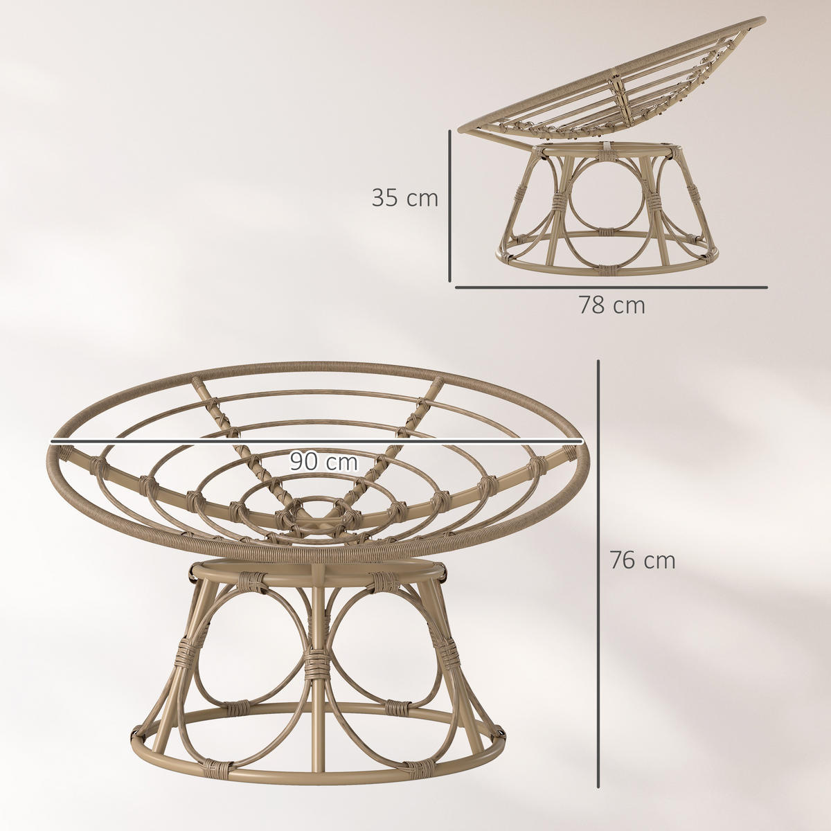 KORBSESSEL mit Sitzkissen aus Rattan - Hellgrau, Metall (78/76/90cm) - Outsunny