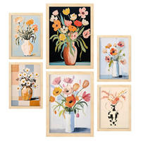 POSTER Set Mit 6 Blumenvasen A3 & A4 Rahmen Aus Hellem Holz - Beige, Papier (29/3cm) - Nacnic