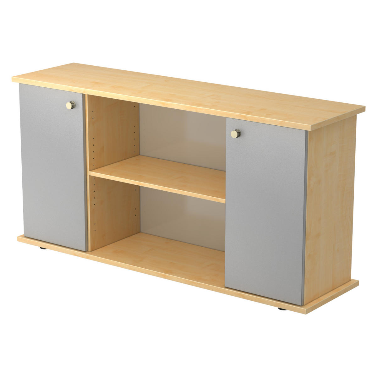 SIDEBOARD mit 2 Flügeltüren 44,8/166,1/84 cm in Ahornfarben/Silberfarben Knauf/Streifengriff - Silberfarben/Ahornfarben, Holzwerkstoff (166.1/84/44.8cm) - bümö