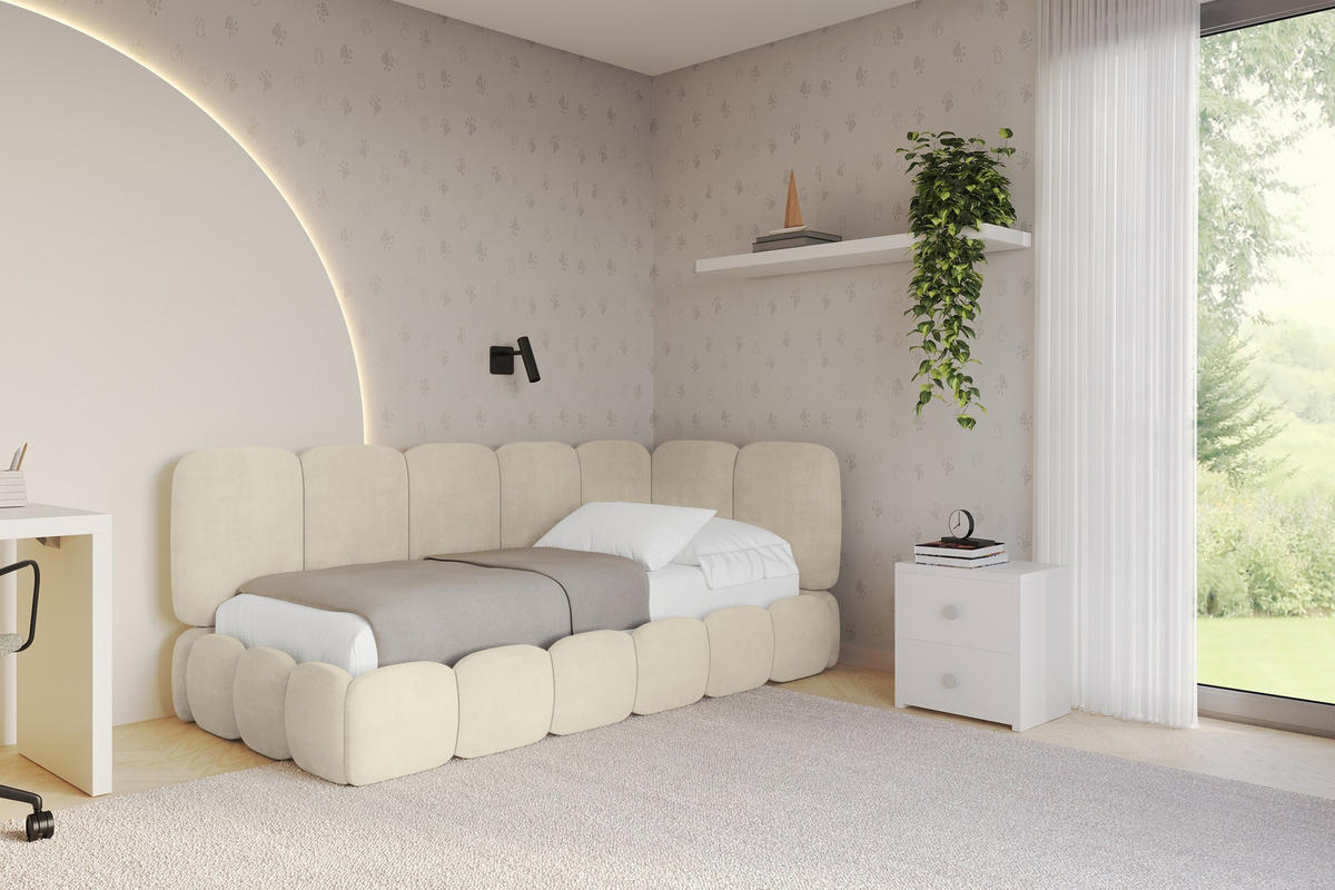 EINZELLBETT Jugendbett mit Bettkasten, Links - AVRY 100x200 Beige - Beige, Holzwerkstoff/Textil (100/200cm) - ALTDECOR