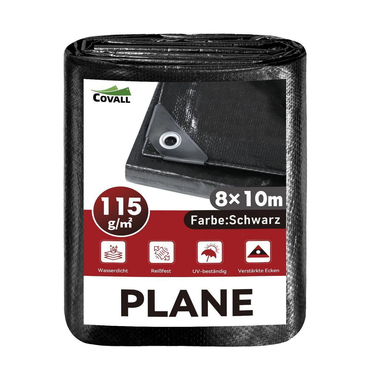 ABDECKPLANE 8 x 10 m Schwarz 115g/m² Wasserdicht UV-beständig - Schwarz, Kunststoff (38/28/18cm)