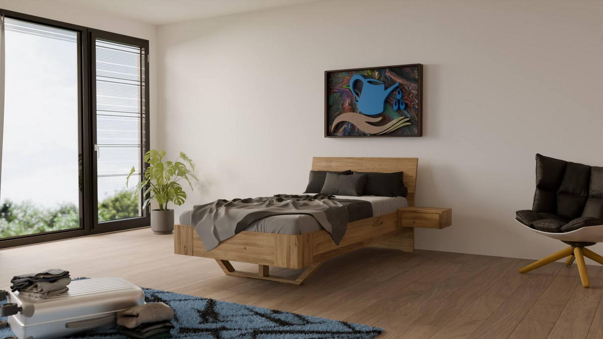 SCHWEBEBETT 100/220 cm aus Wildeiche - Braun, Holz (100/220cm) - MeinMassivholz